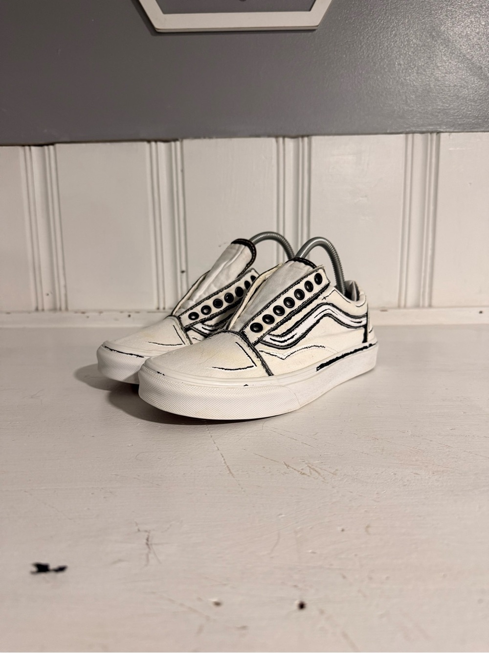 Vans White Canvas Low-Top Sneakers with Black Trim